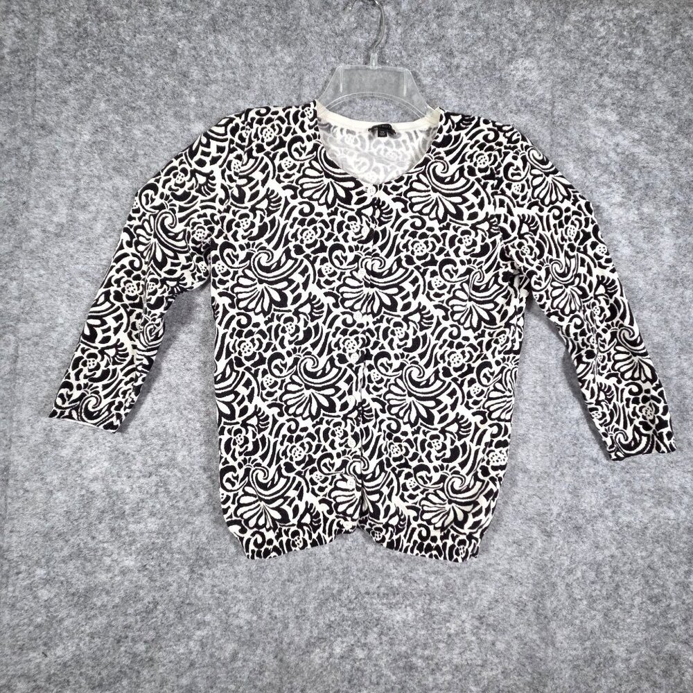 Talbots Women's Button Up Cardigan Sweater Black/White Size XS classic office